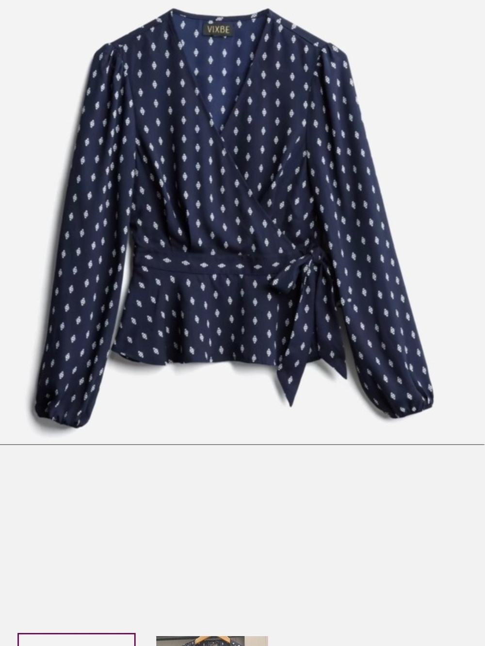 Vixbe Jilee Navy Diamond Printed V-Neck Tie-Waist Wrap Blouse - Picture 5 of 11